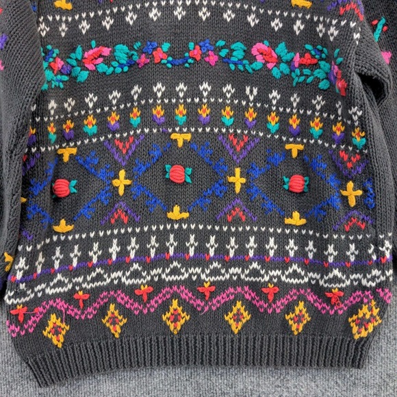 Jennifer Reed Women's Pullover Knit Sweater Gray M 3D Knit Accents Floral - Picture 7 of 11